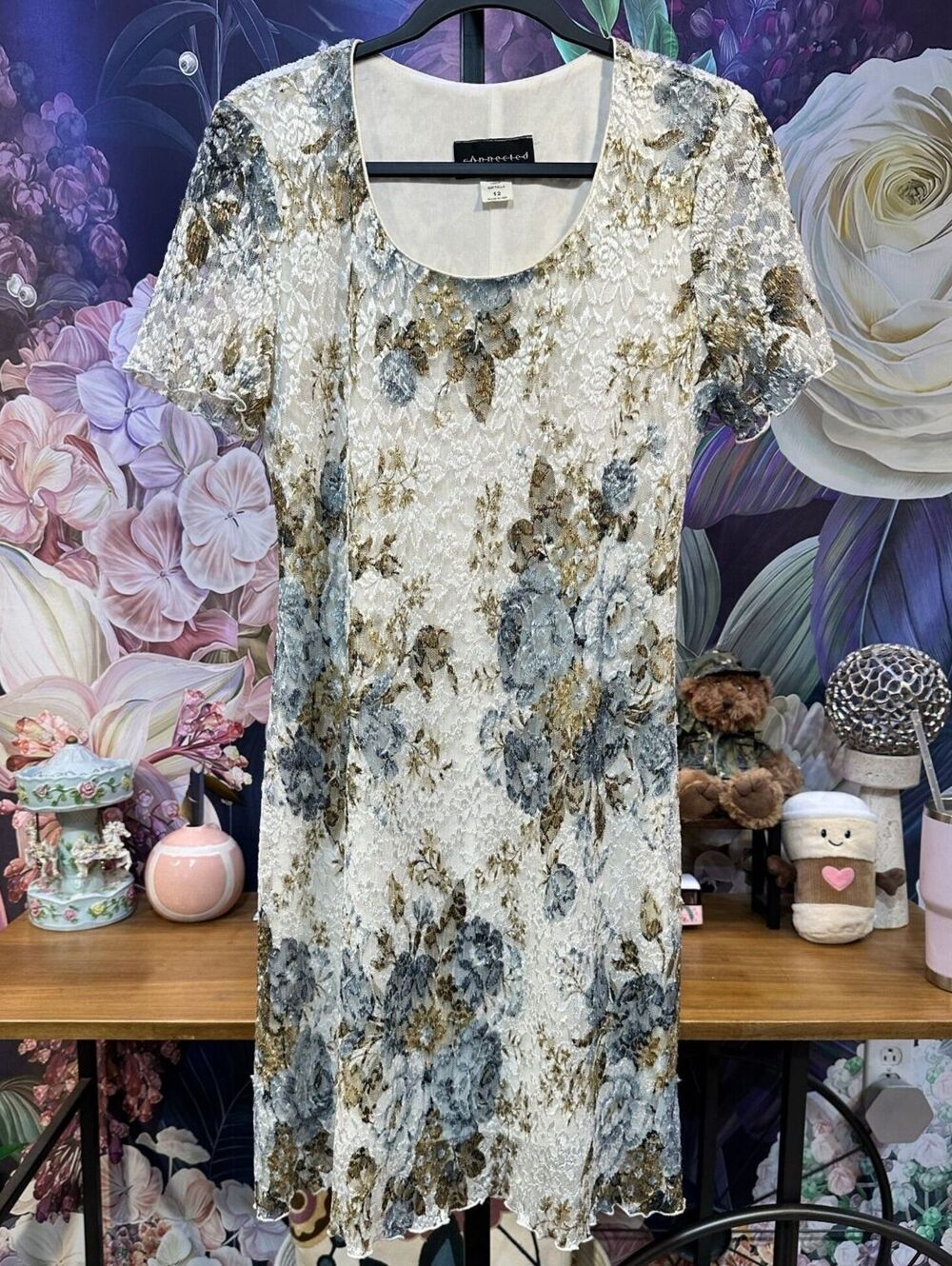 Lace Dress Size 12 Floral Scalloped Hem Lined Wedding Guest Romantic Ivory USA